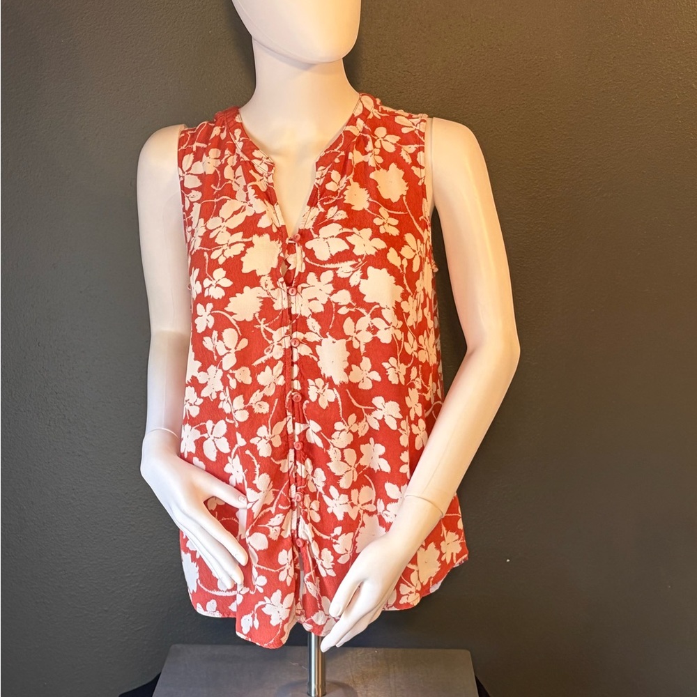 Liz Claiborne Sleeveless Floral Blouse - Rose/ Mauve & White Sz Medium